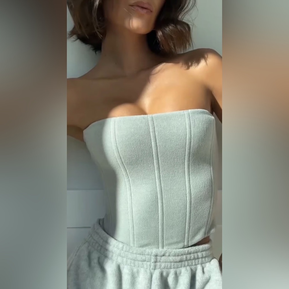 SKIMS FLEECE LOUNGE CORSET | LIGHT HEATHER GREY